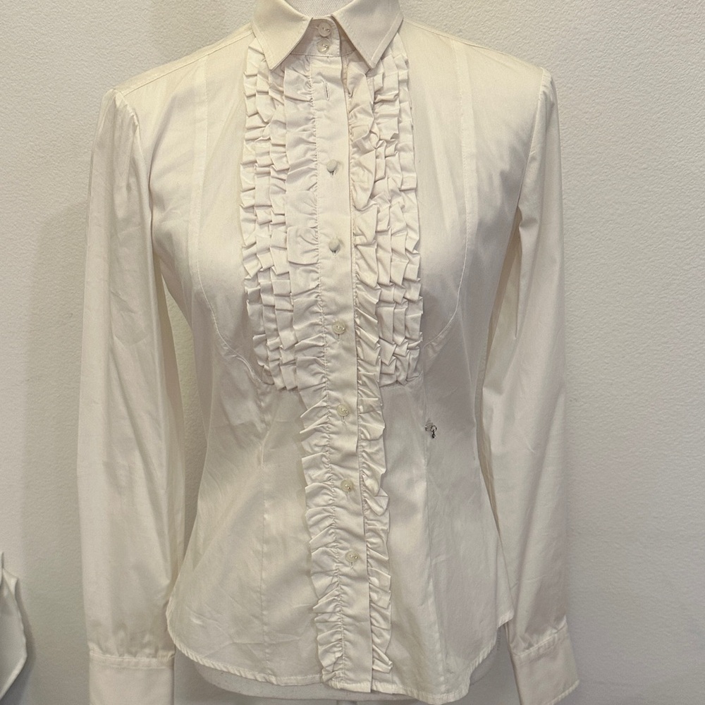 Kocca XS Ruffled Front Long-Sleeve Blouse - White
